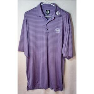 FJ Foot Joy Polo Shirt Men's L Purple White Stripe Golf Boulder Country Club EUC